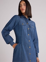 Ro&Zo Blue Petite Long Sleeve Denim Shirt 100% Cotton Dress - Image 4 of 4
