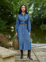 Ro&Zo Blue Long Sleeve Denim Shirt 100% Cotton Dress - Image 1 of 6