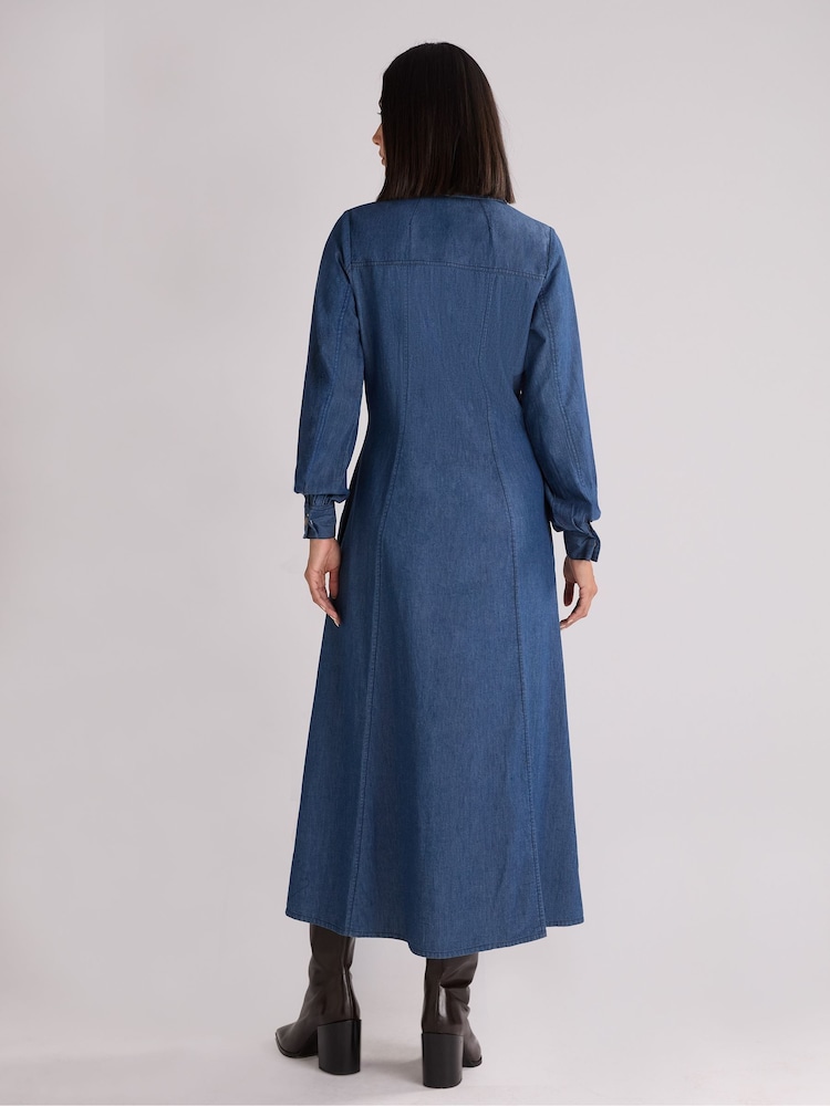 Ro&Zo Blue Long Sleeve Denim Shirt 100% Cotton Dress - Image 6 of 6