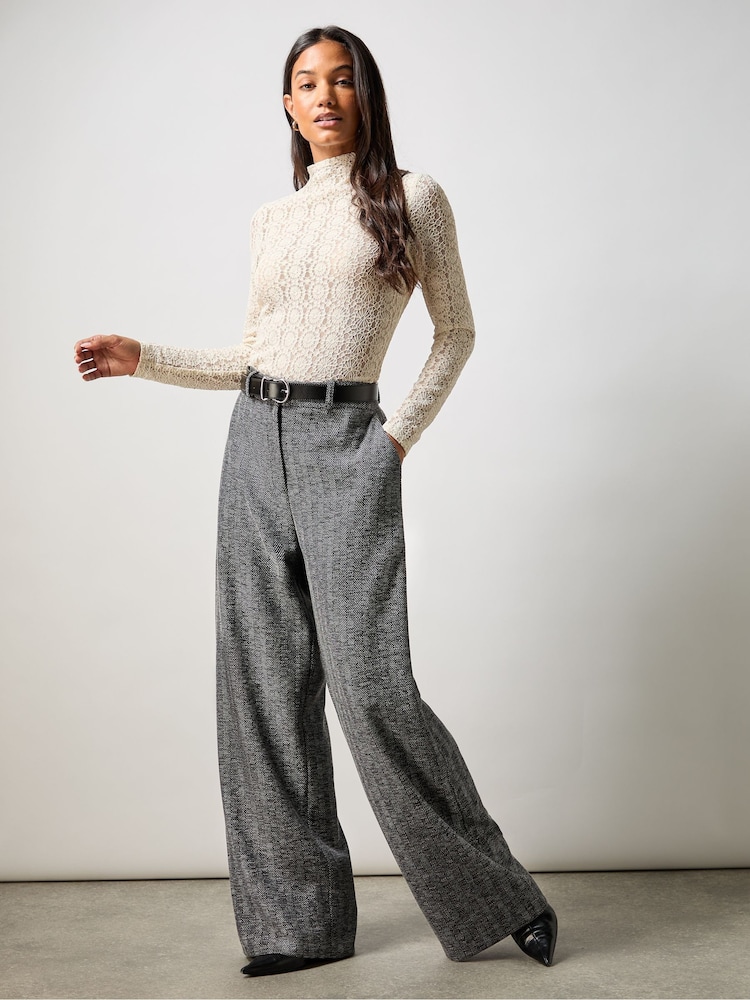 Ro&Zo Grey Herringbone Wide Leg Trousers - Image 1 of 4