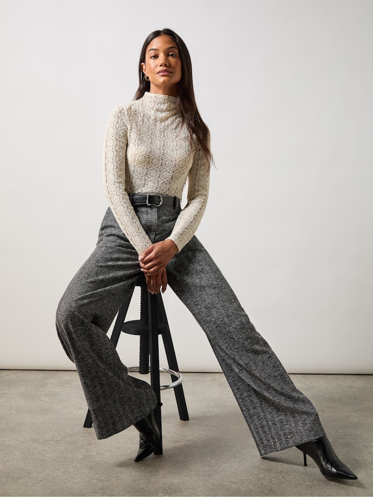 Ro&Zo Grey Herringbone Wide Leg Trousers - Image 3 of 4