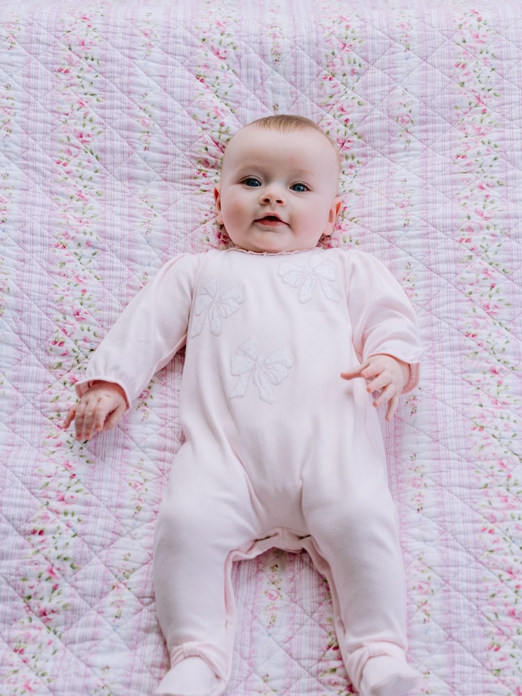 Emile Et Rose 100% Cotton All-In-One With Large Applique Bow & Feet - Image 1 of 4 Emile Et Rose 100% Cotton All-In-One With Large Applique Bow & Feet - Image 1 of 4