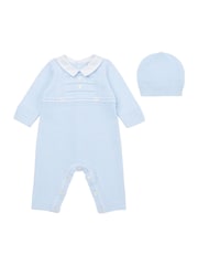 Emile et Rose Blue Knitted 100% Cotton All-In-One With Ridged Yoke & Collar - Image 2 of 5