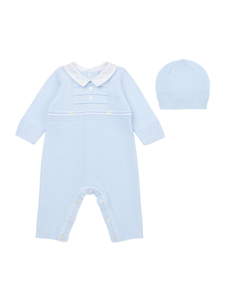 Emile et Rose Blue Knitted 100% Cotton All-In-One With Ridged Yoke & Collar - Image 2 of 5