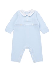 Emile et Rose Blue Knitted 100% Cotton All-In-One With Ridged Yoke & Collar - Image 3 of 5