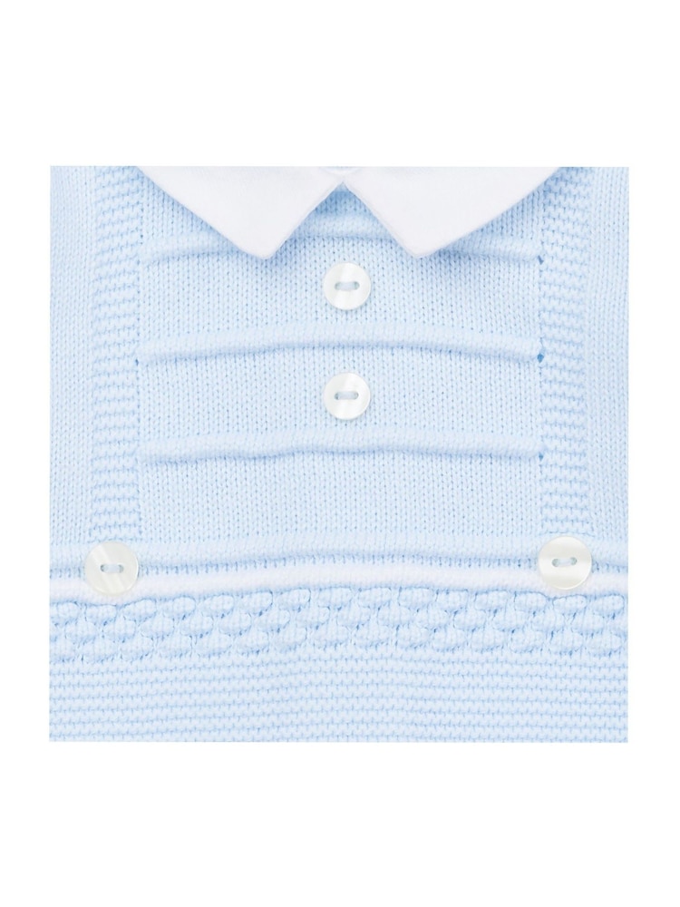 Emile et Rose Blue Knitted 100% Cotton All-In-One With Ridged Yoke & Collar - Image 5 of 5 Emile et Rose Blue Knitted 100% Cotton All-In-One With Ridged Yoke & Collar - Image 5 of 5