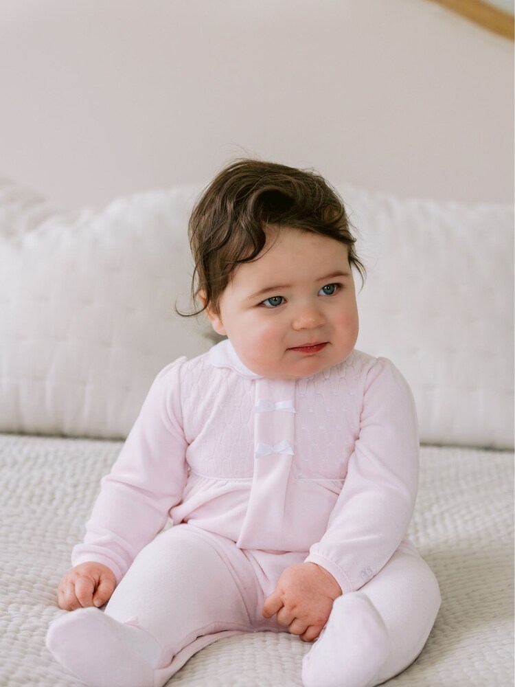 Emile et Rose Pink Velour All-In-One with smock style yoke - Image 1 of 4 Emile et Rose Pink Velour All-In-One with smock style yoke - Image 1 of 4