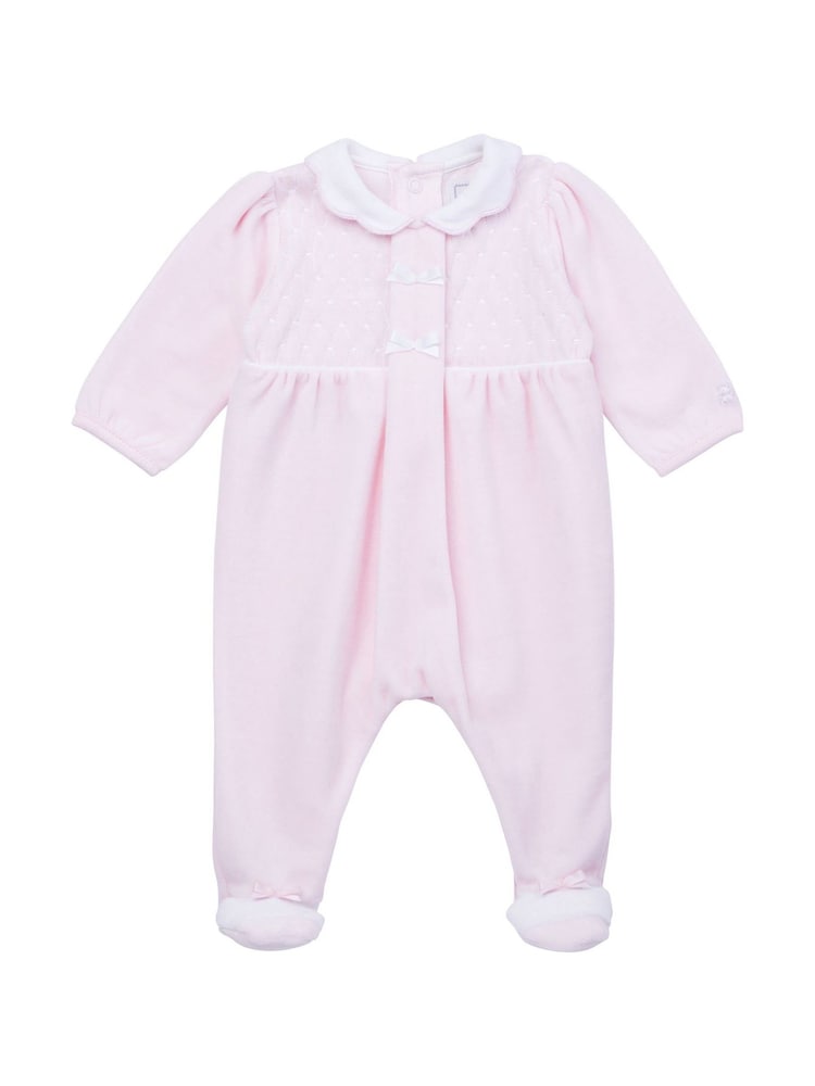 Emile et Rose Pink Velour All-In-One with smock style yoke - Image 2 of 4 Emile et Rose Pink Velour All-In-One with smock style yoke - Image 2 of 4