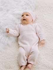 Emile Et Rose 100% Cotton Romper Set With Lace Effect Hems and Hat - Image 1 of 1