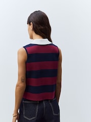 Burgundy Red Stripe Smart Knitted Sleeveless Polo Tank - Image 2 of 9