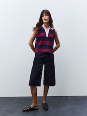 Burgundy Red Stripe Smart Knitted Sleeveless Polo Tank - Image 3 of 9
