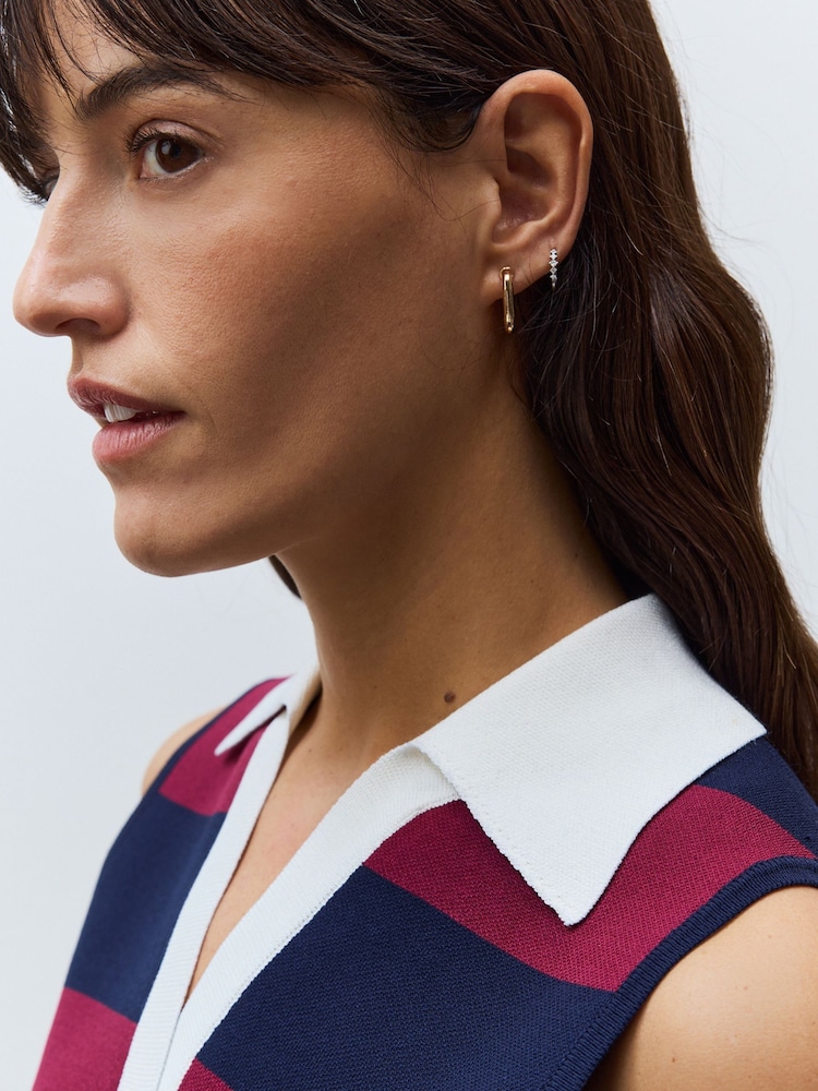 Burgundy Red Stripe Smart Knitted Sleeveless Polo Tank - Image 6 of 9