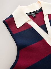Burgundy Red Stripe Smart Knitted Sleeveless Polo Tank - Image 8 of 9