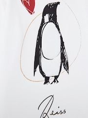 Reiss Ivory Marli 4-9 yrs Cotton Christmas Penguin-Print Logo T-Shirt - Image 4 of 4