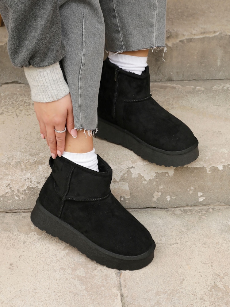 Linzi Black Cammie Platform Ankle Boots With Inside Zip - Image 1 of 1