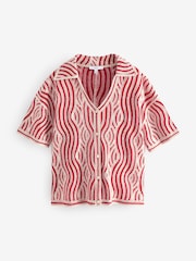 Rojo crudo - Camisa de manga corta con cuello de crochet ondulado - Imagen 6 de 9