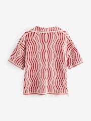 Rojo crudo - Camisa de manga corta con cuello de crochet ondulado - Imagen 7 de 9