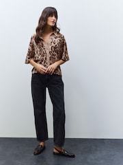 Animal Neutral Knitted Collared Short Sleeve Shirt With Linen - Image 2 of 8