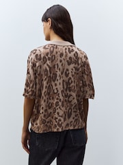Animal Neutral Knitted Collared Short Sleeve Shirt With Linen - Image 3 of 8