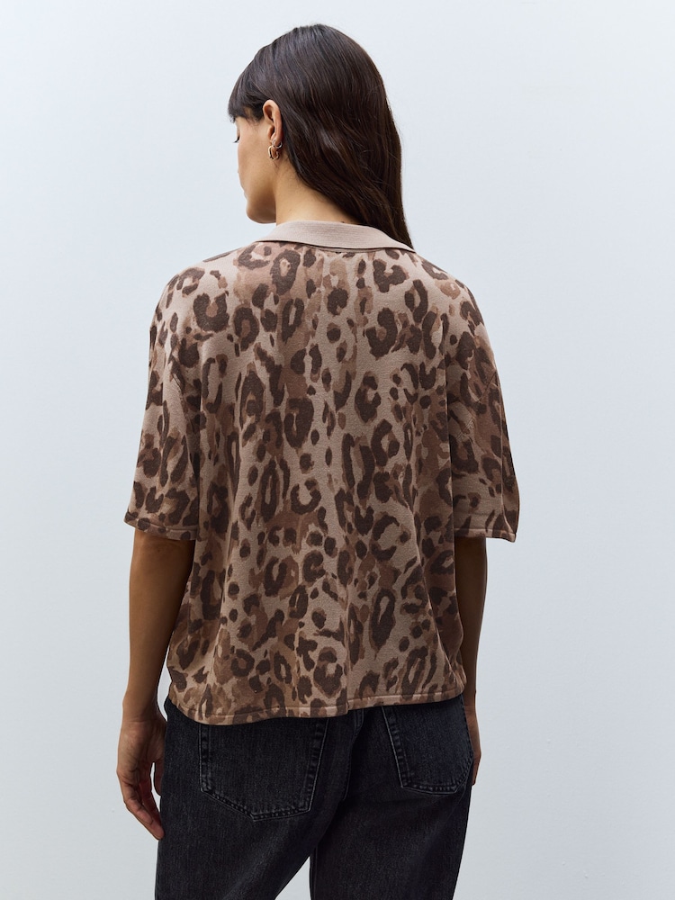 Animal Neutral Knitted Collared Short Sleeve Shirt With Linen - Image 3 of 8