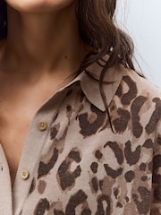 Animal Neutral Knitted Collared Short Sleeve Shirt With Linen - Image 5 of 8
