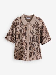 Animal Neutral Knitted Collared Short Sleeve Shirt With Linen - Image 6 of 8
