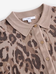 Animal Neutral Knitted Collared Short Sleeve Shirt With Linen - Image 8 of 8
