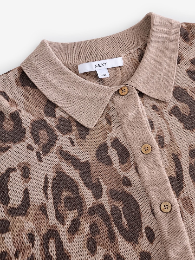 Animal Neutral Knitted Collared Short Sleeve Shirt With Linen - Image 8 of 8