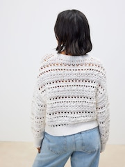 White Ecru 100% Cotton Stitch Long Sleeve Crew Neck Knitted Jumper - Image 3 of 7