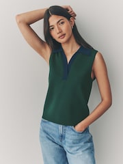 Green Navy Smart Knitted Sleeveless Polo Tank - Image 1 of 7