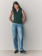 Green Navy Smart Knitted Sleeveless Polo Tank - Image 2 of 7