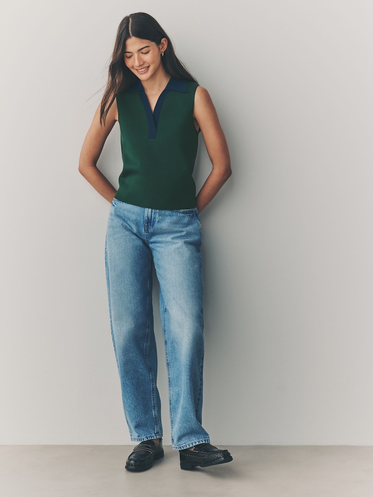 Green Navy Smart Knitted Sleeveless Polo Tank - Image 2 of 7