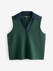 Green Navy Smart Knitted Sleeveless Polo Tank - Image 5 of 7