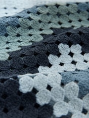 Blue Square Crochet Long Sleeve Open Neck Jumper with Cotton - Image 6 of 7