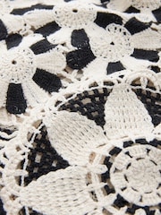 Black White 100% Cotton Floral Crochet Shirt - Image 8 of 8