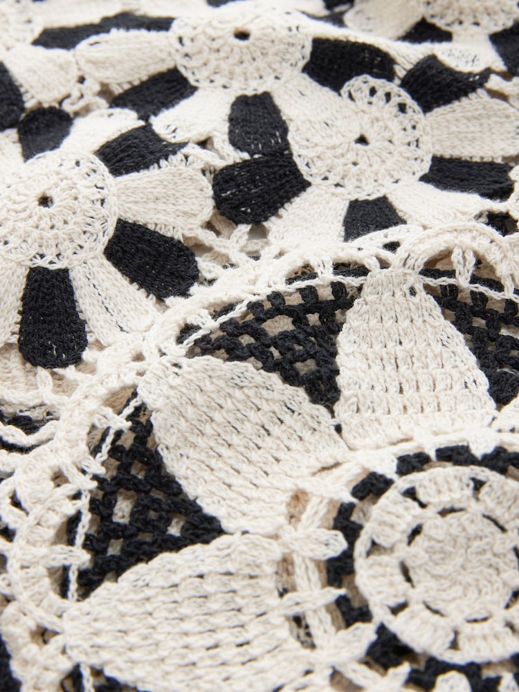 Black White 100% Cotton Floral Crochet Shirt - Image 8 of 8