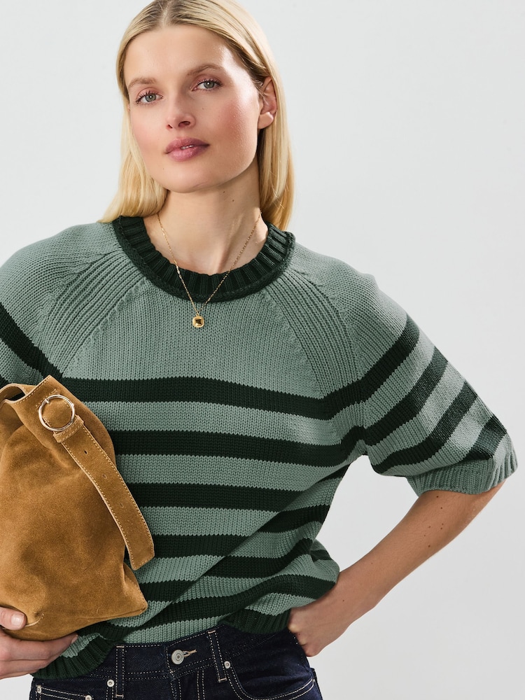 Rayas verde azulado - 100% Cotton Knitted Short Sleeve Top - Imagen 1 de 7 Rayas verde azulado - 100% Cotton Knitted Short Sleeve Top - Imagen 1 de 7