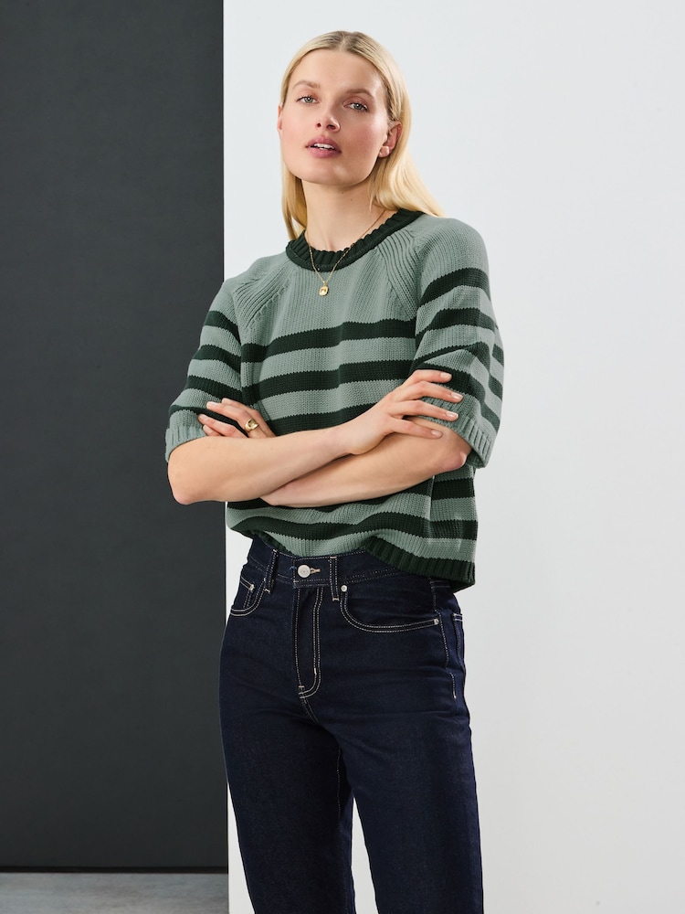 Rayas verde azulado - 100% Cotton Knitted Short Sleeve Top - Imagen 2 de 7 Rayas verde azulado - 100% Cotton Knitted Short Sleeve Top - Imagen 2 de 7