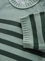 Teal Blue Stripe 100% Cotton Knitted Short Sleeve Top - Image 6 of 7