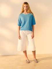 Blue Short Sleeve Crew Neck T-Shirt With Linen - Image 3 of 8