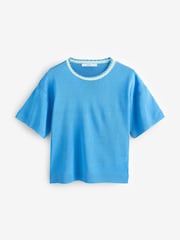 Blue Short Sleeve Crew Neck T-Shirt With Linen - Image 6 of 8