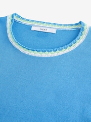 Blue Short Sleeve Crew Neck T-Shirt With Linen - Image 8 of 8