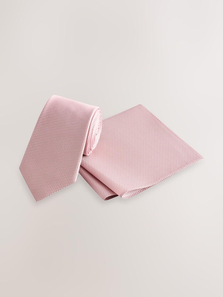 Pink Textured Tie And Pocket Square Set - Image 1 of 4