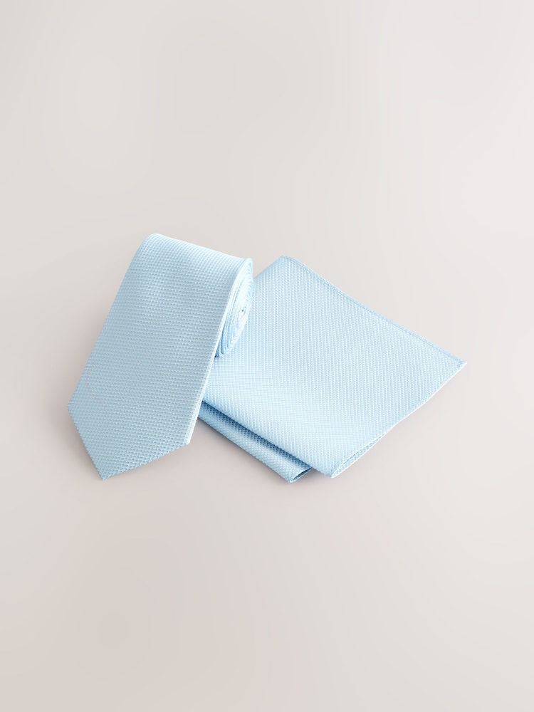 Blue Textured Tie And Pocket Square Set - Image 1 of 4