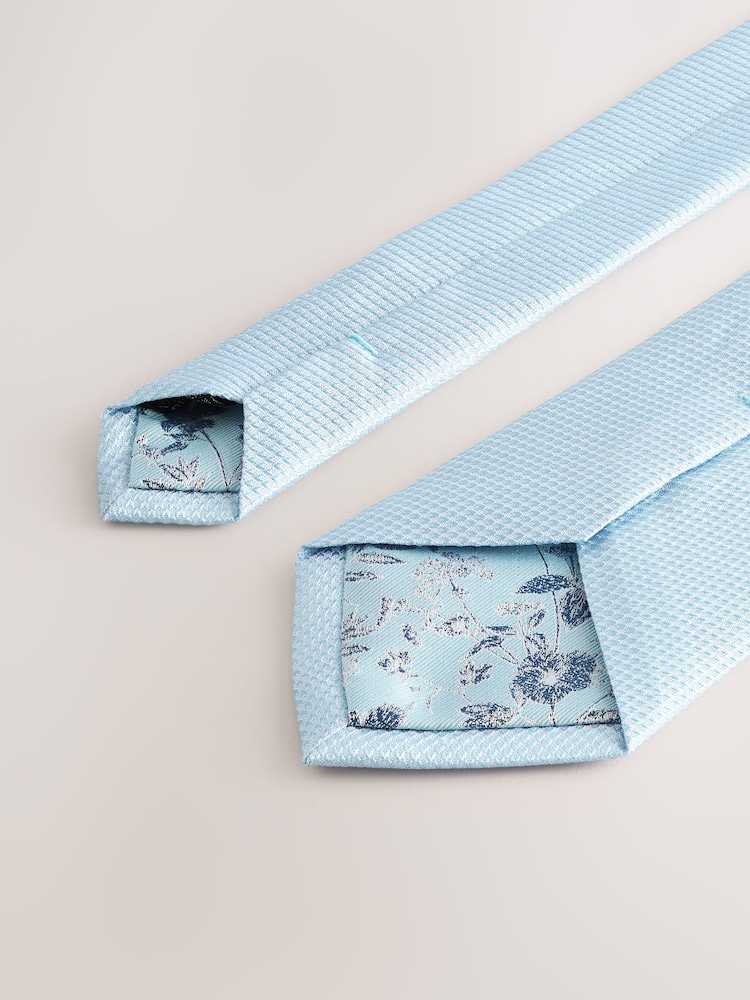 Blue Textured Tie And Pocket Square Set - Image 3 of 4