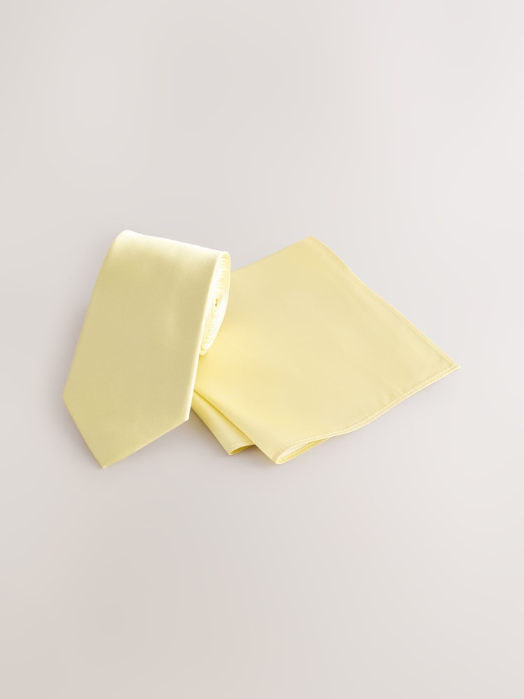 Yellow Silk Tie And Pocket Square Set - Image 1 of 4