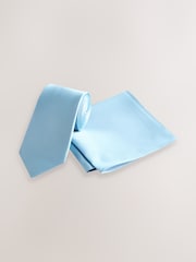 Azul pastel - Regular - Juego de corbata y pañuelo de bolsillo de seda - Imagen 1 de 4