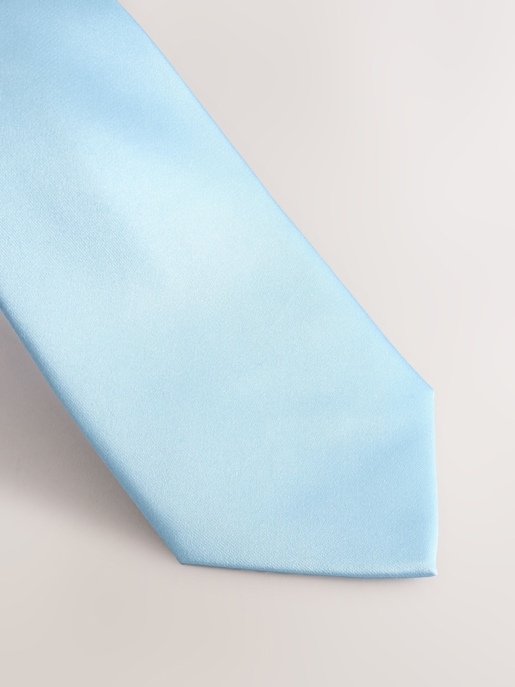 Azul pastel - Regular - Juego de corbata y pañuelo de bolsillo de seda - Imagen 2 de 4