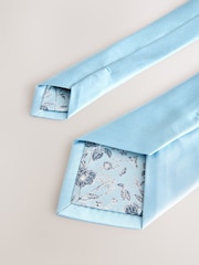 Azul pastel - Regular - Juego de corbata y pañuelo de bolsillo de seda - Imagen 3 de 4