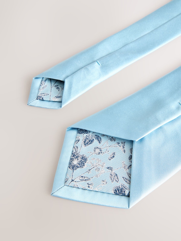 Pastelblauw - Standaard - Set van zijden stropdas en pochet - Image 3 of 4